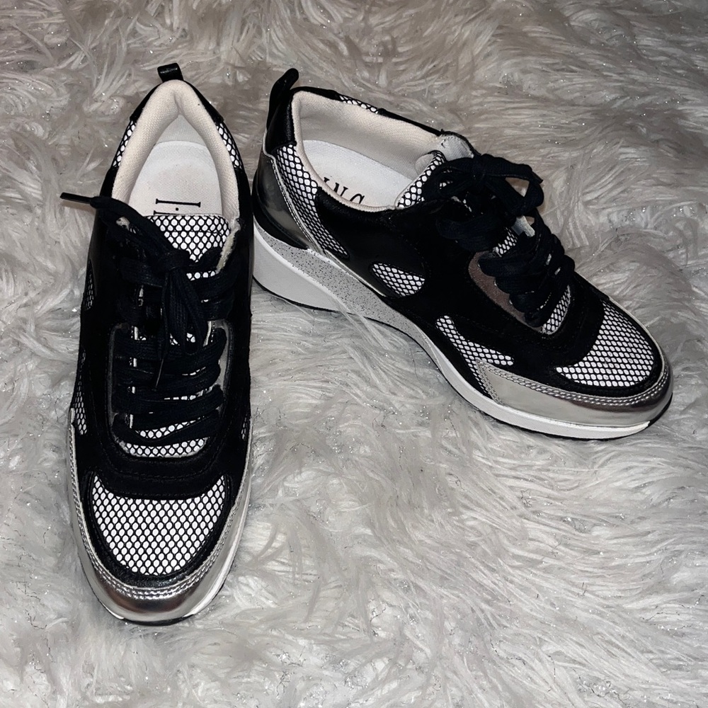 INC Metallic Mesh Lace-Up Wedge Sneakers